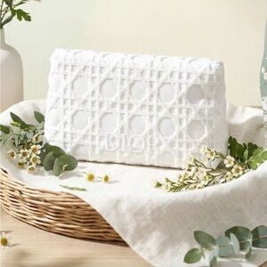 Dior White Embroidered Cosmetic Pouch